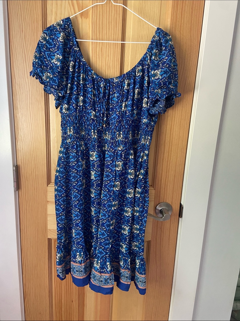Blue Floral Smocked Mini Dress